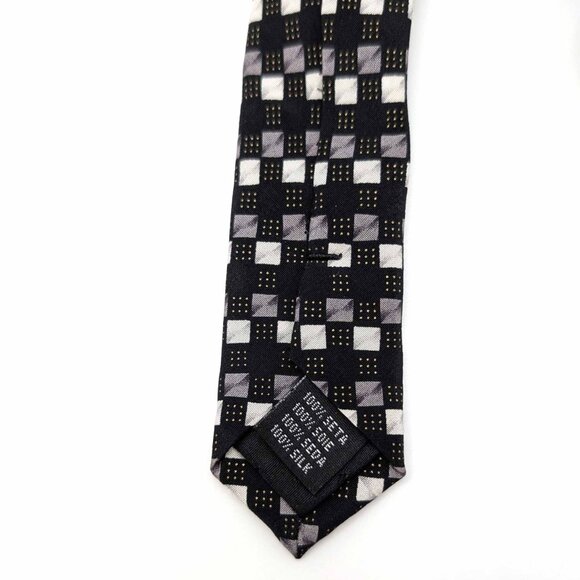 Kilburne and Finch Fine Clothiers Mens Silk Tie Black Gray Checks Wedding Office - Picture 5 of 10